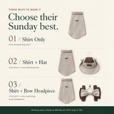 Three set options: Shirt Only, Shirt + Hat, and Shirt + Bow Headpiece.