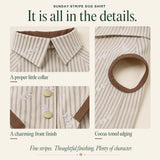 Sunday Stripe Dog Shirt details showing the pointed collar, striped fabric and cocoa-toned edging.