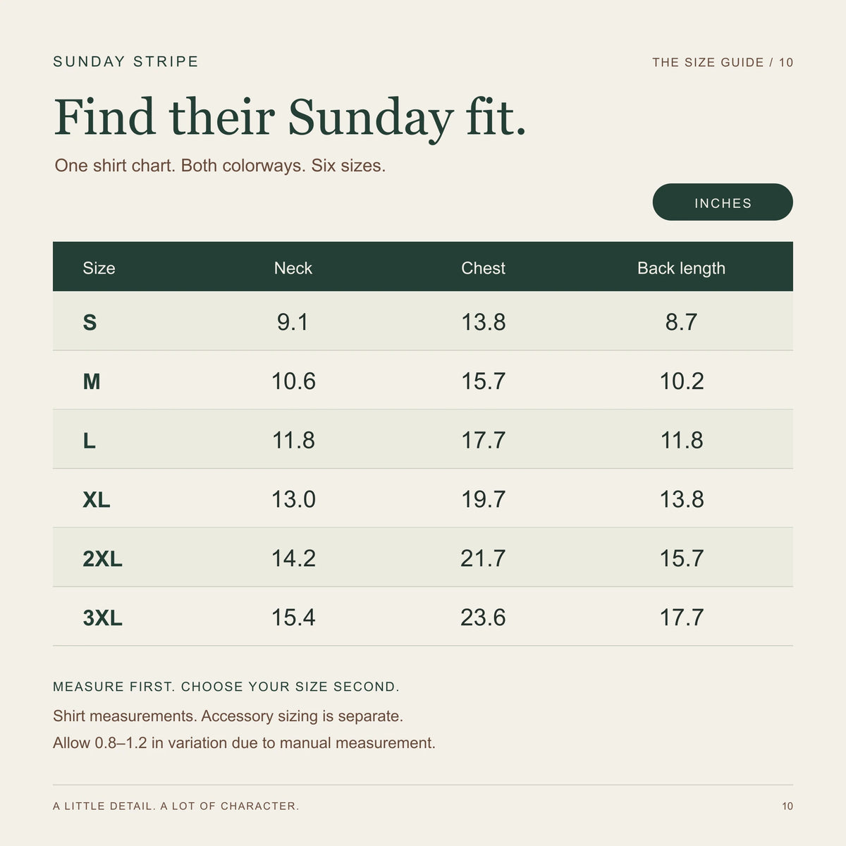Dog shirt size chart from S to 3XL showing neck, chest and back measurements in inches.