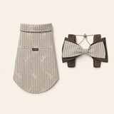 Khaki Sunday Stripe Dog Shirt with the matching bow headpiece.