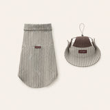 Khaki Sunday Stripe Dog Shirt with the matching hat.