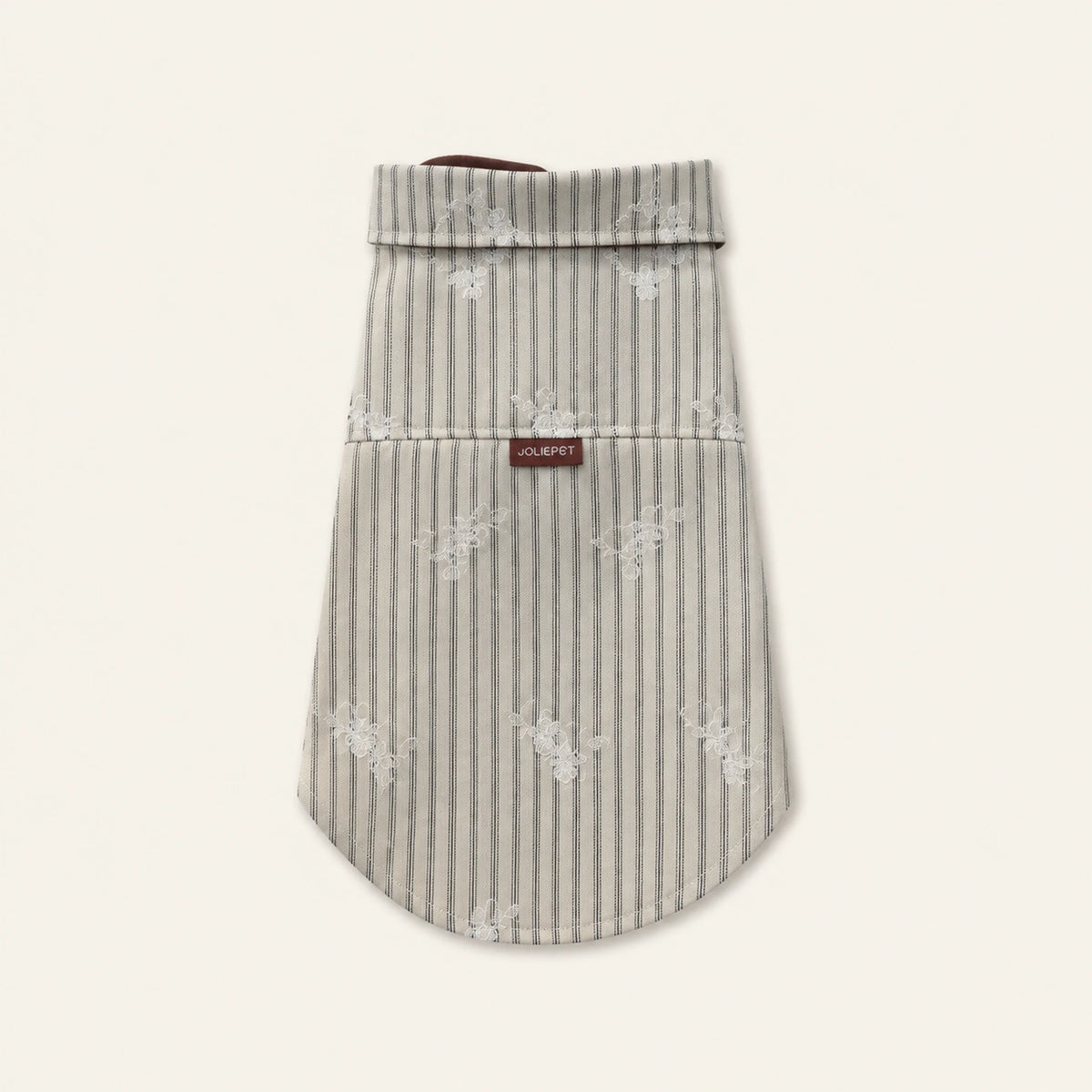 Khaki Sunday Stripe Dog Shirt on its own.