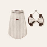 Milk Brown Sunday Stripe Dog Shirt with the matching bow headpiece.