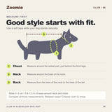 Diagram showing how to measure a standing dog around the neck and chest and along the back.