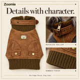 Heritage Rover design board showing the brown garment, collar buckle, front zipper and ribbed trim.