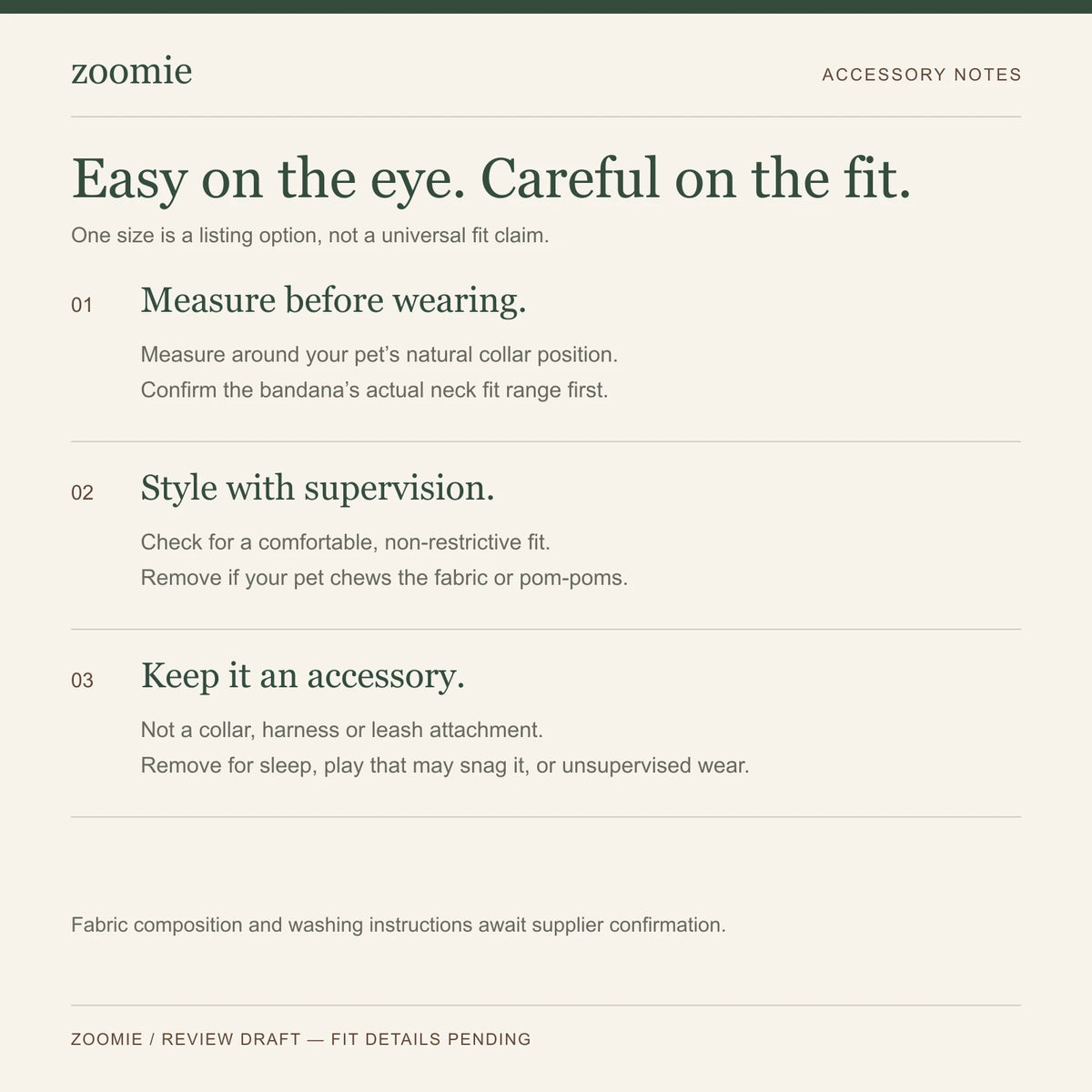 English supervised-wear and measurement guidance for the pet bandana.