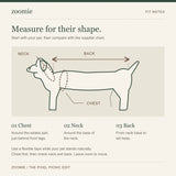 Original pet measurement diagram showing a chest loop behind the front legs, a neck loop at the neck base and a back arrow from neck base to tail base.